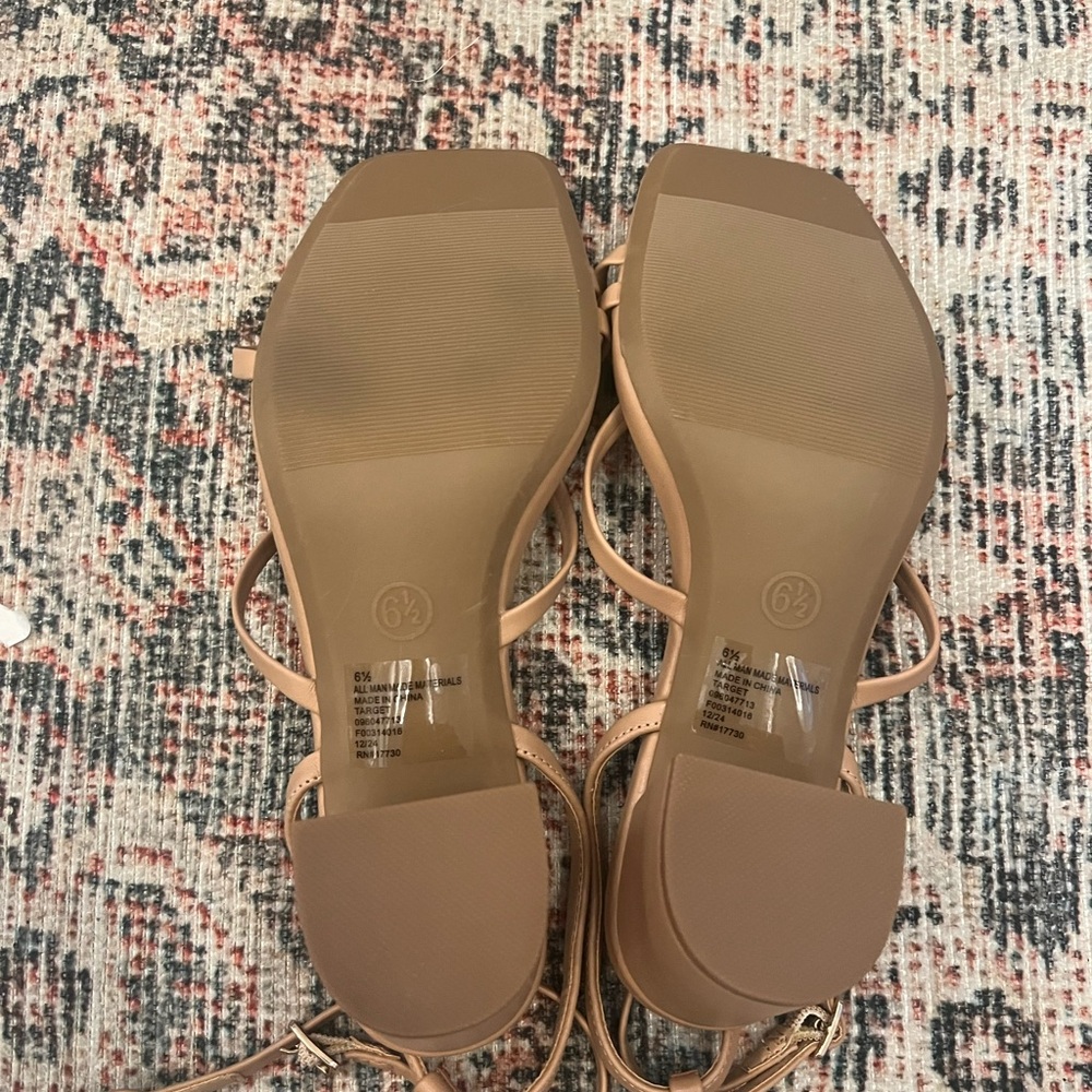 Target Nude Strappy Block Heel Sandal with Gold Accent - Picture 4 of 4